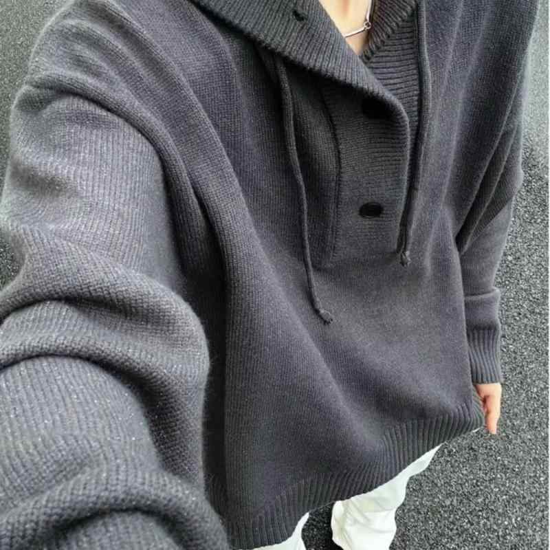 ニット メンズ ニット帽付き 秋冬 トップス 長袖 プルオーバー ゆったり 厚手 無地 カジュアル 普段使..