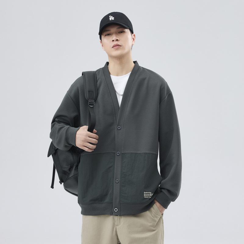 ニットカーディガン メンズ Vネック 長袖 無地 リブ 裾 秋冬 普段使い 部屋着 韓国風 ファッション トップス 黒 ブラック グレー ポリエステル