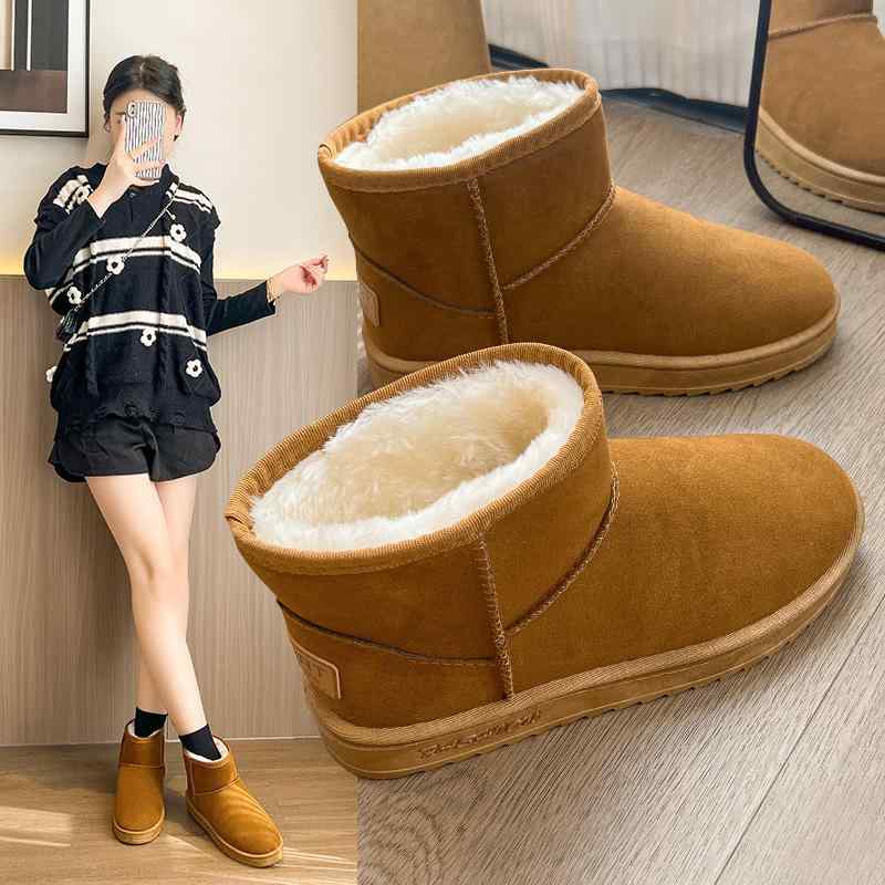 雪地ブーツ レディース フラット ローヒール ぺたんこ 暖かい 滑り止め 防寒 ラウンドトゥ ショートブーツ 黒 グレー 黄色 秋冬