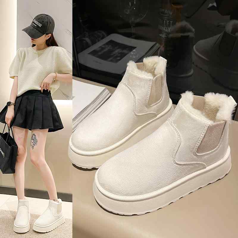 雪地靴 レディース あったか スノーブーツ ショートブーツ 厚底 防寒 滑り止め ラウンドトゥ 無地 秋冬 アイボリー ブラック カーキ