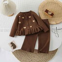 ニット キッズ 女の子 長袖 カーディガン パンツ セットアップ 韓国風 子供服 かわいい クマ アクリル 春秋 冬 普段着 部屋着