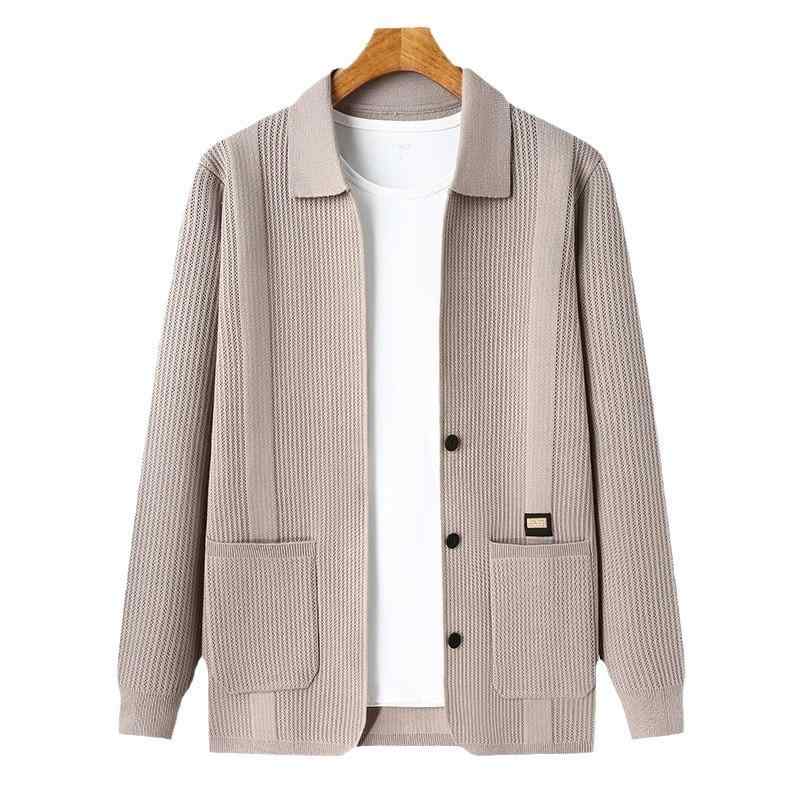 ニットカーディガン メンズ ニットジャケット 襟付き 長袖 ポリエステル混紡 スプリングコート ライトアウター 羽織り リブ カジュアル 通勤