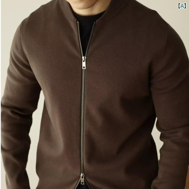 ニットカーディガン メンズ カーディガン 秋冬 ライトアウター Vネック フロントジップ 接触冷感 伸縮性 普段使い 通勤 部屋着 ブラウン ブラック グリーン