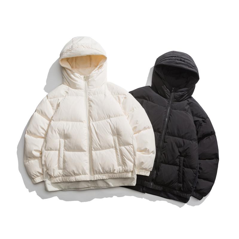 ・防寒レベル: 通常レベル（-20℃〜-5℃）・素材機能: その他・フィルパワー: その他・ブランド: その他・モデル: 基本モデル・フィット: ゆったり・着丈: ミドル丈(65cm超80cm以下)・襟の形: 襟付き・フード: フード付き・フロント: ジッパー・厚さ: 普通・柄: 無地・スタイル: 日本のレトロスタイル・対象: 18〜24歳の若者・誤差範囲: 1〜3cm・対象者: 若者・生地: ポリエステル繊維・主素材: ポリエステル繊維100%・利用シーン: カジュアル・カラー: ブラック、ベージュ・サイズ: M、L、XL、2XL・ディテール: ポケット装飾・対象年齢: 大人・性別: 男性・製品カテゴリ: ダウンジャケット・詰め物: ホワイトダックダウン・ダウン含有量: 86〜90%・ダウン量: 100g