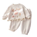 子供用セットアップ 長袖スウェット & レース飾り付きパンツ 上下セット 春秋 かわいい漫画プリント ガールズ 普段着
