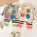 子供用セットアップ 春秋 女児 パンツスーツ 綿 薄手 ラウンドネック かわいい 笑顔 長袖 トレーナー 上下セット ボーダー 73CM 80cm 90cm 1...