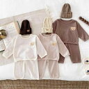 ベビー スウェット 上下セット 長袖 長ズボン 春秋 ワッフル 男女兼用 コットン クマ柄 73 80 90 100 110cm かわいい 普段着