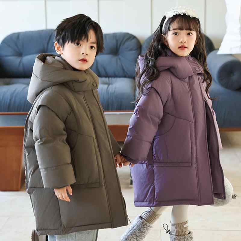 子供服 ダウンジャケット 男女兼用 中綿入り アウター コート 秋冬 中長丈 厚手 フード付き 110cm 120c..