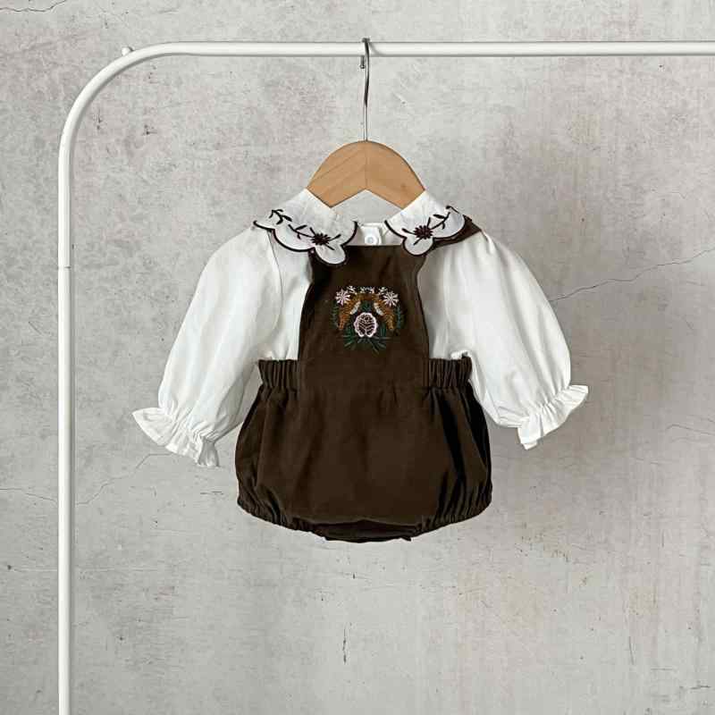 ベビー服 上下セット 春秋 長袖シャツ ブルマ 2点セット 花柄刺繍 コットン100% かわいい おしゃれ 薄..