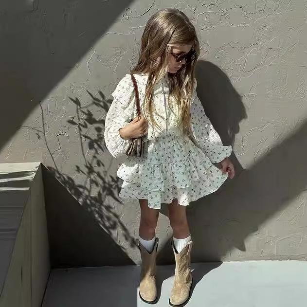 子供用セットアップ ガールズ 花柄 フリル チュニック ケーキスカート 2点セット コットン 秋 女の子 ..