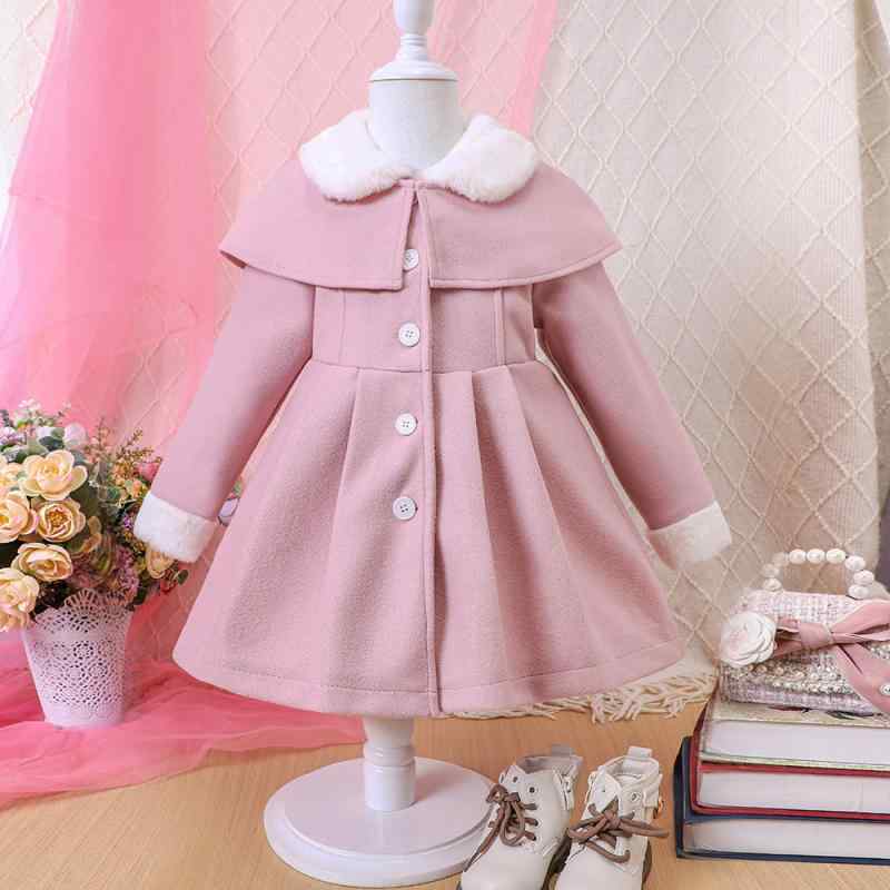 子供服 セットアップ 女の子 秋冬 毛襟 ショール付き ウール コート スカート ピンク系 レッド 100cm 110cm 120cm 130cm ポリエステル