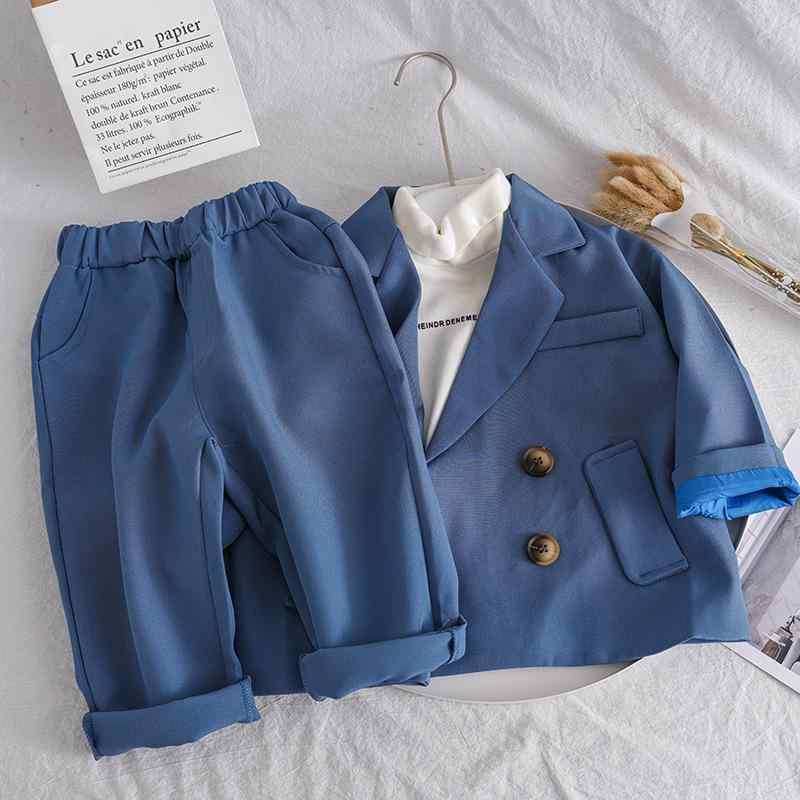 子供用スーツ フォーマル 男の子 花柄 春秋 セットアップ 2点セット：ジャケット パンツ 霧ブルー ブラ..