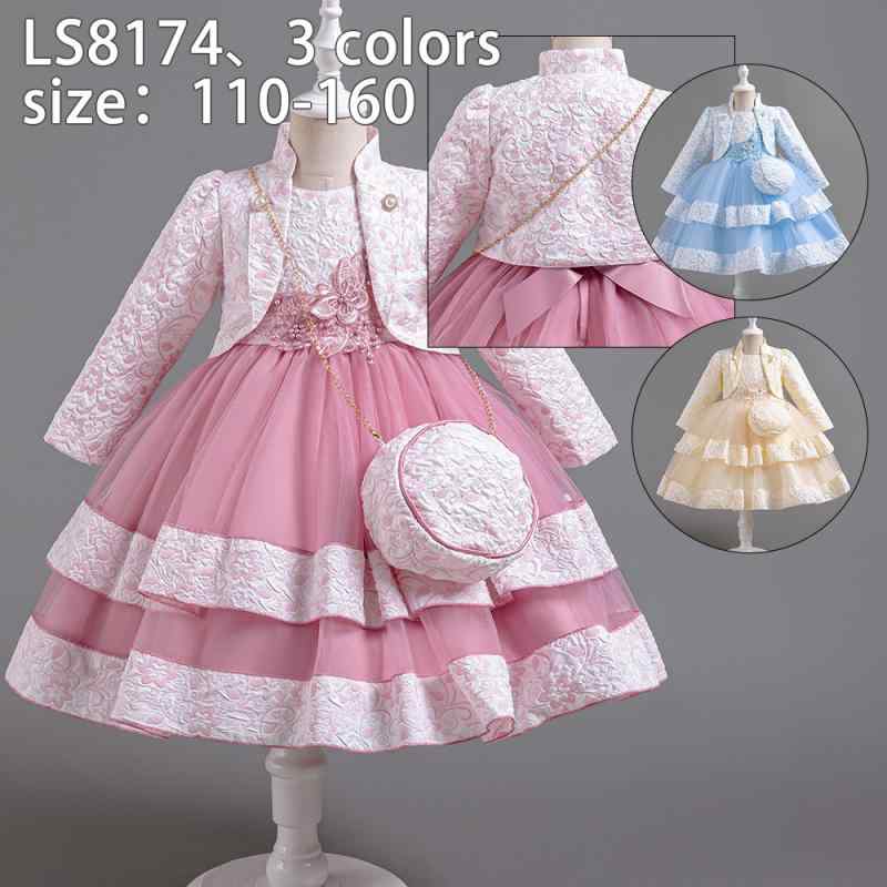 子供用ドレス 女の子 プリンセス ワンピース チュールスカート セットアップ 長袖 フォーマル 発表会 演奏会 結婚式 パーティー かわいい 春秋 水色 ピンク シャンパン色