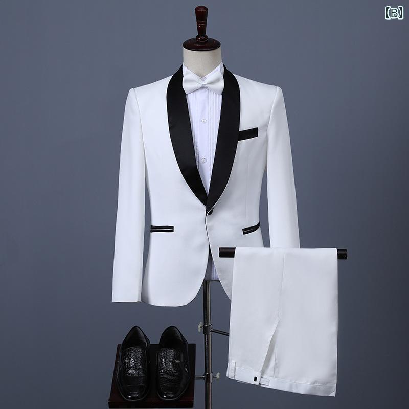 スーツ メンズ 男性用 フォーマルスーツ スリムフィット ホワイト ブラック コットン 礼服 結婚式 パーティー