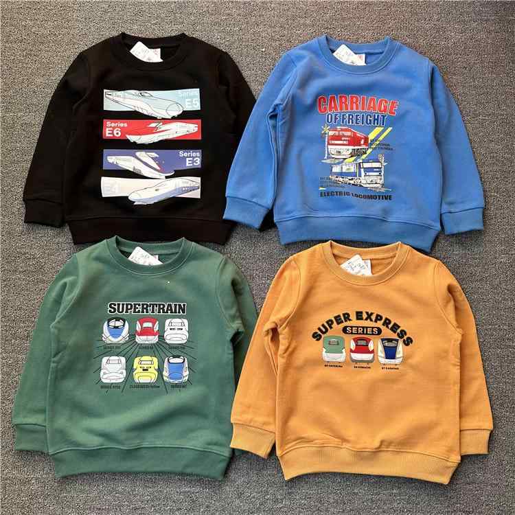 子供服 トレーナー スウェットシャツ 春秋 男女兼用 長袖 トップス 新幹線 電車柄 カットソー 綿100％ ..