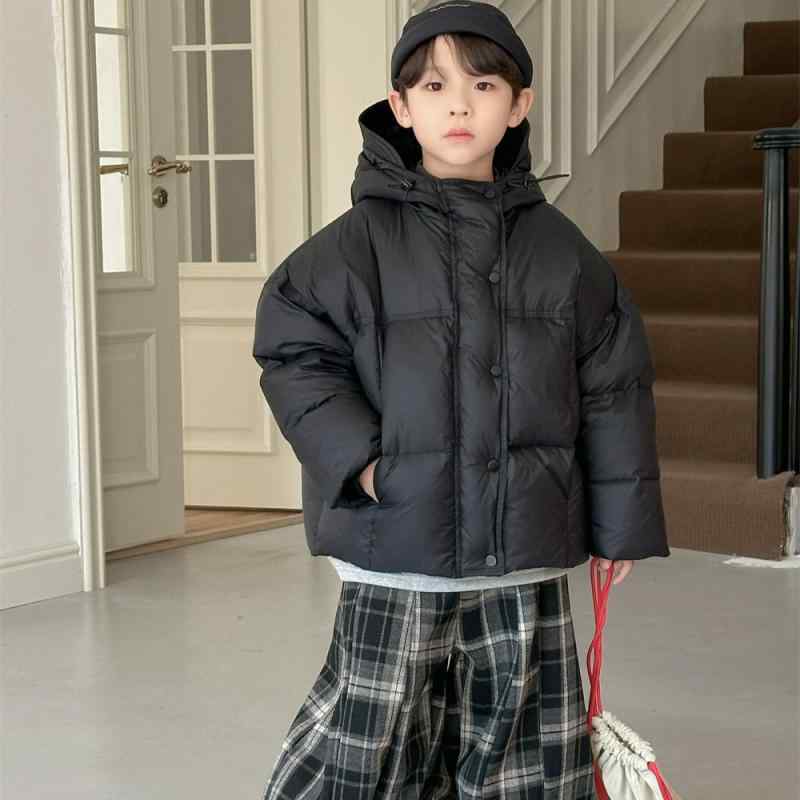 子供服 ダウンジャケット ガールズ ボーイズ 冬 中綿入り あったか アウター フード付き 無地 紫色 カーキ色 黒色