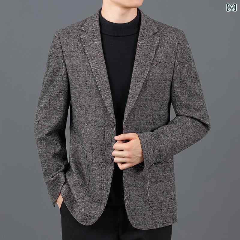 ジャケット メンズ 男性用 ウール テーラード 秋冬 ダブルフェイス 格子柄 スリムフィット 紳士服 ビジネス カジュアル 保温性 耐摩耗性 カフェオレ ブラウン系