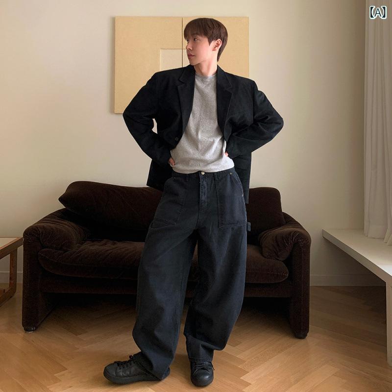 ジャケット メンズ テーラードジャケット 春物 韓国風 ゆったり ポリエステル 無地 ブラック ブラウン系 耐摩耗性