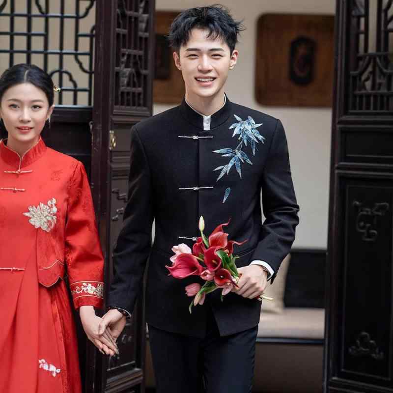 メンズ スーツ セットアップ チャイナ風 ジャケット パンツ リネン 結婚式 立襟 唐装 中山装 春