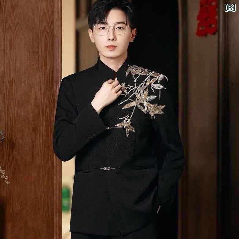 メンズ スーツ セットアップ チャイナ風 ジャケット パンツ リネン 結婚式 立襟 唐装 中山装 春