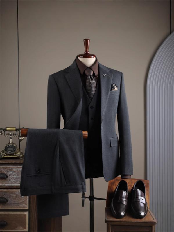 スーツ メンズ 男性用 ビジネス フォーマル 2点セット 高級感 ポリエステル ブラック 黒 グレー ネイビー 紺 春