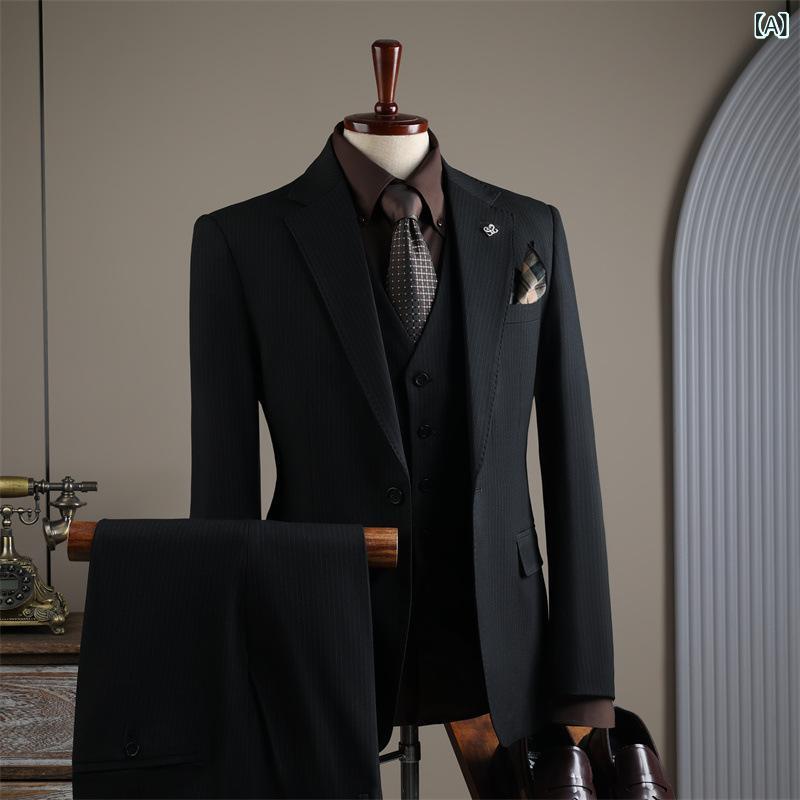 スーツ メンズ 男性用 ビジネス フォーマル 2点セット 高級感 ポリエステル ブラック 黒 グレー ネイビー 紺 春