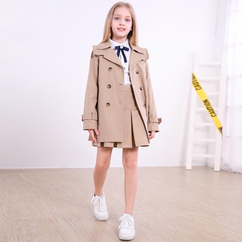 子供服 ガールズ トレンチコート 春秋 薄手 厚手 女の子 中童 ロング丈 アウター カーキ ブラック