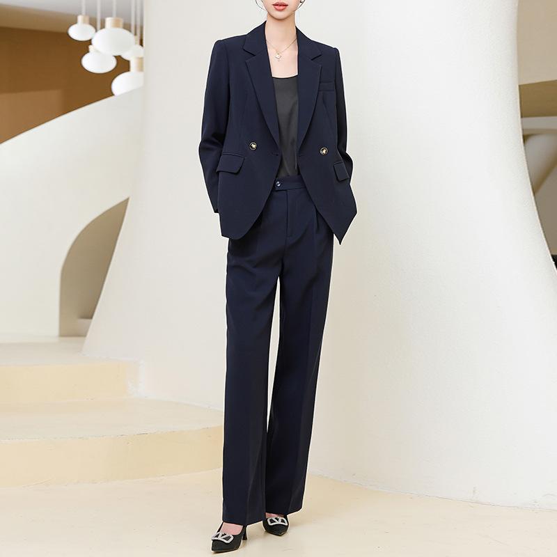 スーツ レディース 春物 テーラードジャケット ワイドパンツ セットアップ 小柄向け オフィス フォーマル 紺 ポリエステル