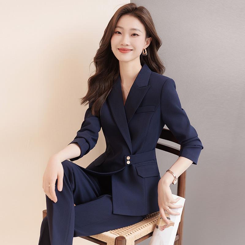 スーツ レディース 春秋 ビジネス オフィススタイル きれいめ テーラードジャケット パンツ ポリエステル 仕事着 フォーマル 長袖 紺 黒 グレー 大きいサイズ