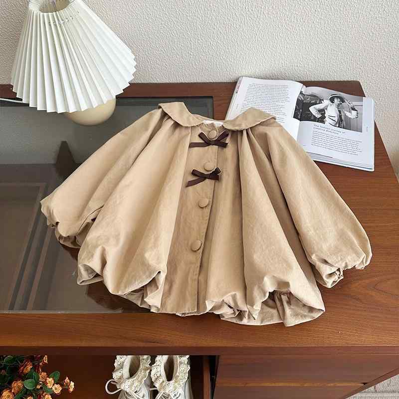 キッズ用スプリングコート 春秋 薄手 女の子 子供服 アウター トップス 韓国風 無地 ミドル丈 普段着 かわいい おしゃれ カーキ