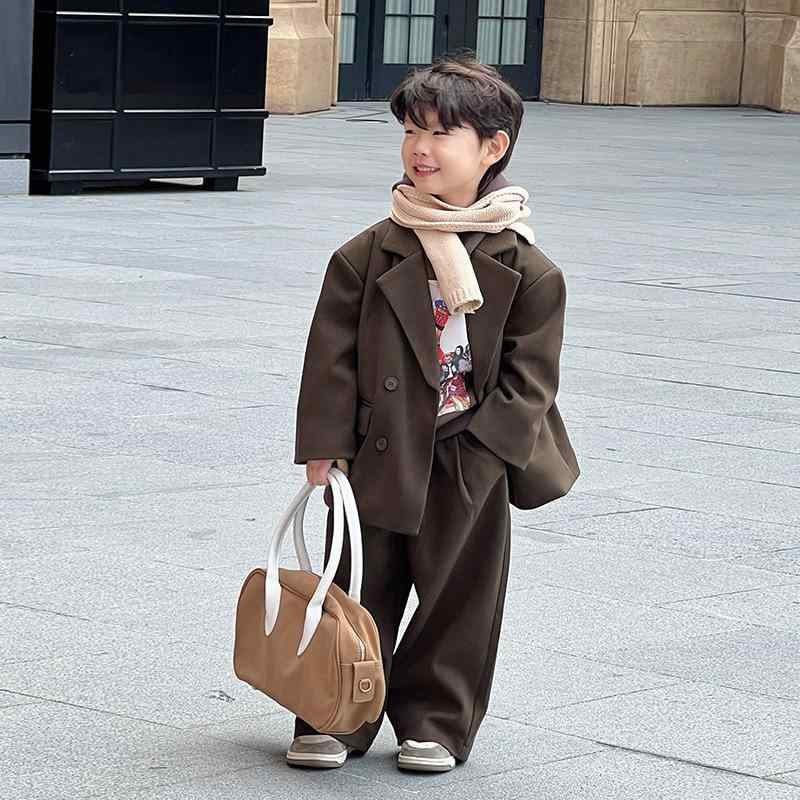 子供用フォーマルスーツ 秋冬 男の子 テーラードジャケット パンツ 上下セット 2点 セットアップ キッズ 欧米風 無地 長袖 ポリエステル