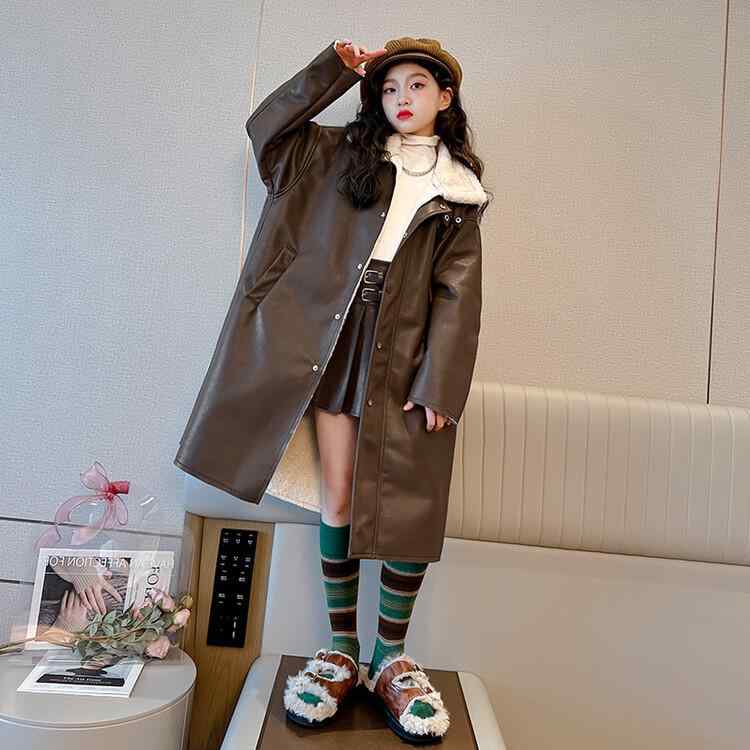 子供服 アウター ジャケット 女の子 フード付き PUレザー ロングコート 裏起毛 秋冬 中綿 厚手 120cm 130cm 140cm 150cm 160cm...
