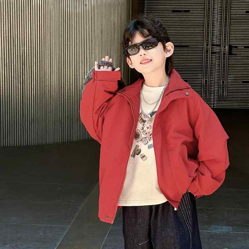 子供服 ジャケット 男の子 秋物 韓国風 赤色 刺繍入り ベビー スポーツ トップス