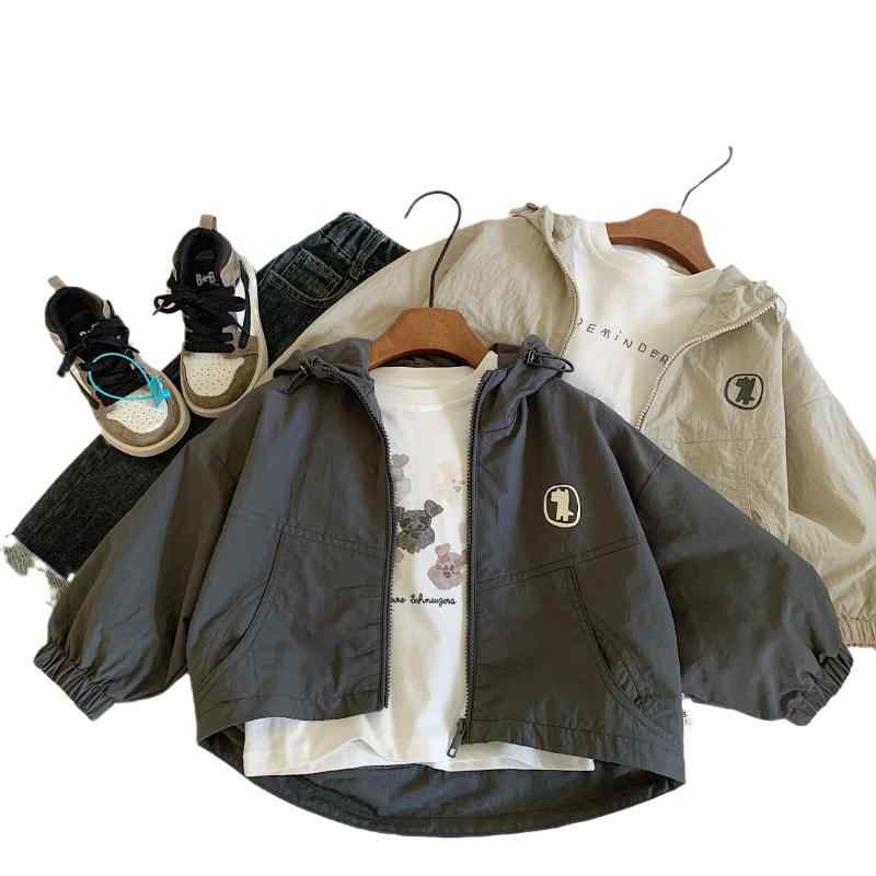 子供服 ジャケット 男の子 アウター フード付き ジップアップ 春秋 90cm 100cm 110cm 120cm 130cm 140cm 炭グレー ベージュ