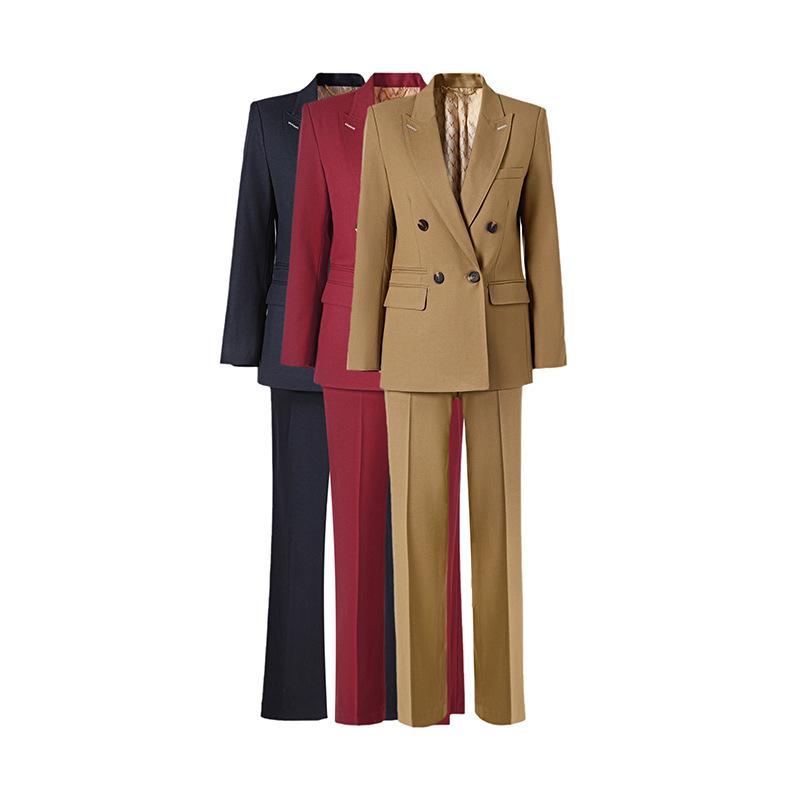 スーツ レディース 高級感 テーラードジャケット ＆ フレアパンツ セットアップ 秋冬 ポリエステル混紡 きれいめ キャリア 通勤 オフィス フォーマル 紺色 ワインレッド ベージュ