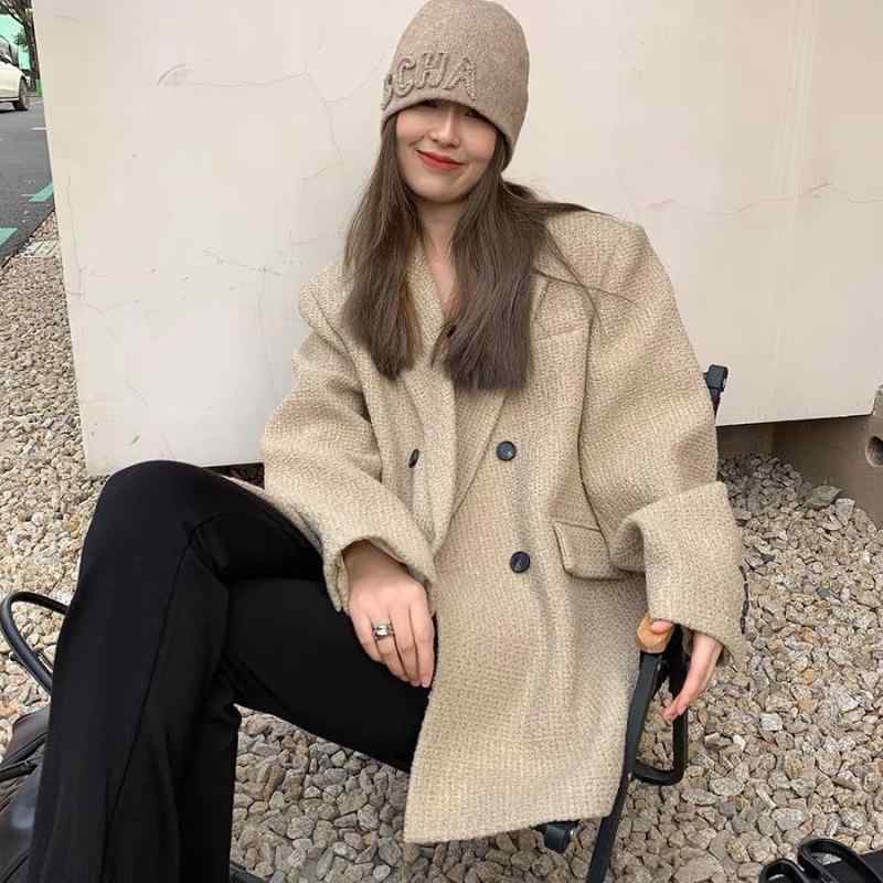 ジャケット レディース 秋冬 厚手 ゆったり 韓国風 レトロ 高見え ツイード テーラードジャケット ポケ..