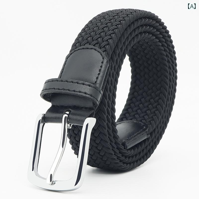ベルト メンズ レディース 伸縮性 織り込みベルト ビジネス カジュアル ポリエステル 無地 ブラック グ..