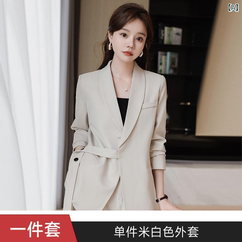 スーツ レディース 春秋 高級感 テーラードジャケット パンツ セットアップ フォーマル オフィススタイル 米白色 梅子色 黒