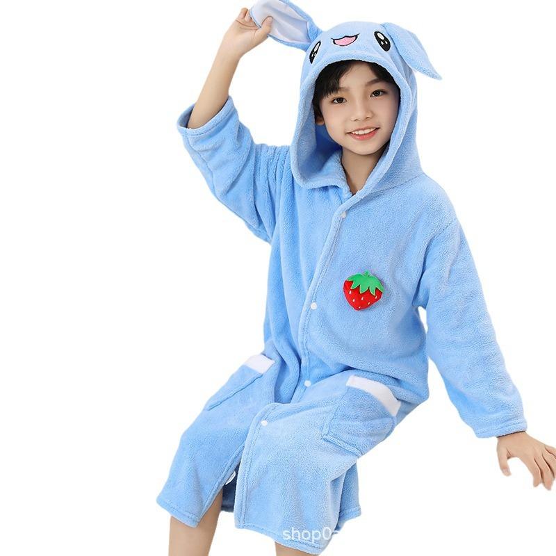 バスローブ キッズ 子供用 吸水速乾 フード付き コーラルベルベット 長袖 ルームウェア 白 灰色 青 ピ..