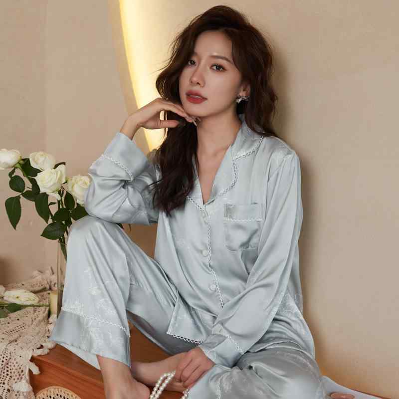 ルームウェア レディース 春秋 長袖 長ズボン 接触冷感 レース 花柄 パジャマ 上下セット 高級感 月牙..