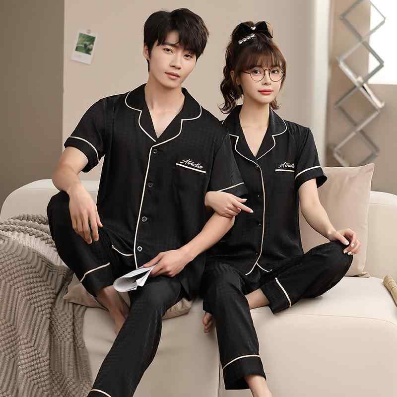 パジャマ レディース 春秋 薄手 接触冷感 半袖 千鳥格子柄 プリント セットアップ メンズ ルームウェア..