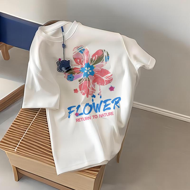 Tシャツ レディース コットン 半袖 ゆったり プリント トップス カットソー ラウンドネック 普段使い 部屋着 かわいい ホワイト ピンク系