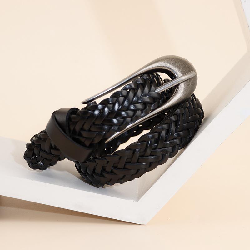 ベルト レディース 本革 牛革 レザー メッシュ 手編み おしゃれ ファッション 普段使い 通勤 亜鉛合金 ..