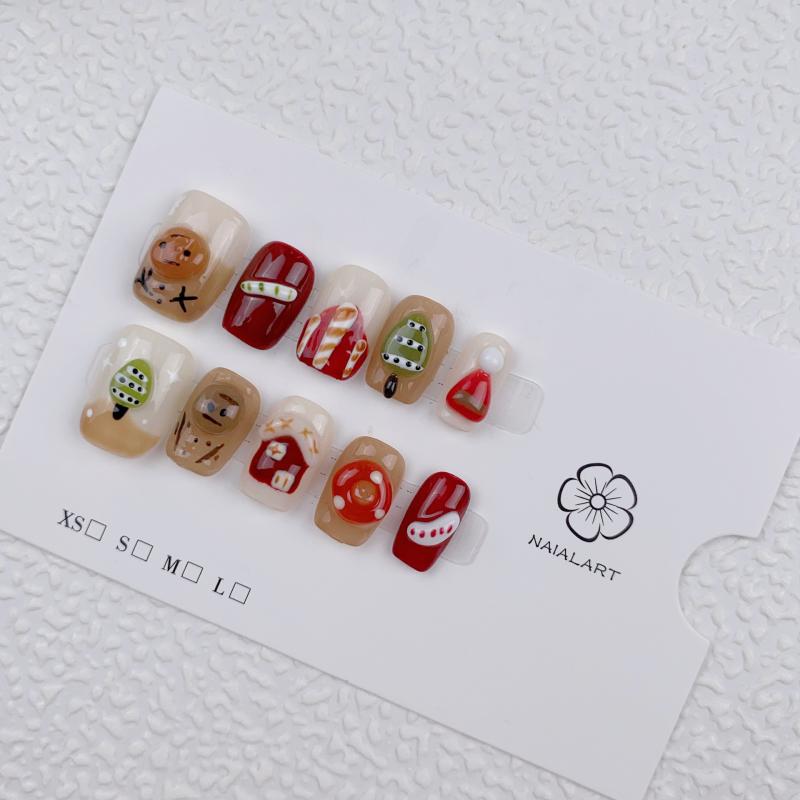 つけ爪 レディース ガールズ ハンドメイド かわいい カートゥーン ショート スクエア デイリー 普段使い ジェルネイルチップ(4)