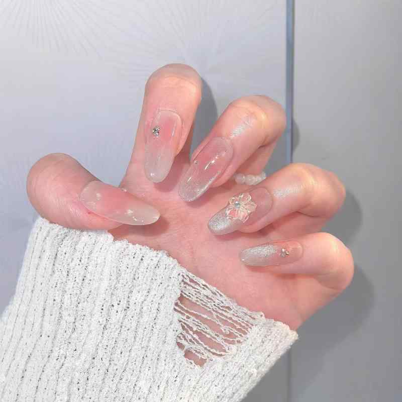 つけ爪 レディース ニュアンスネイル 手作り 3D 薔薇 バラ 模様 付け爪 淡色 ヌードカラー 手書き アー..