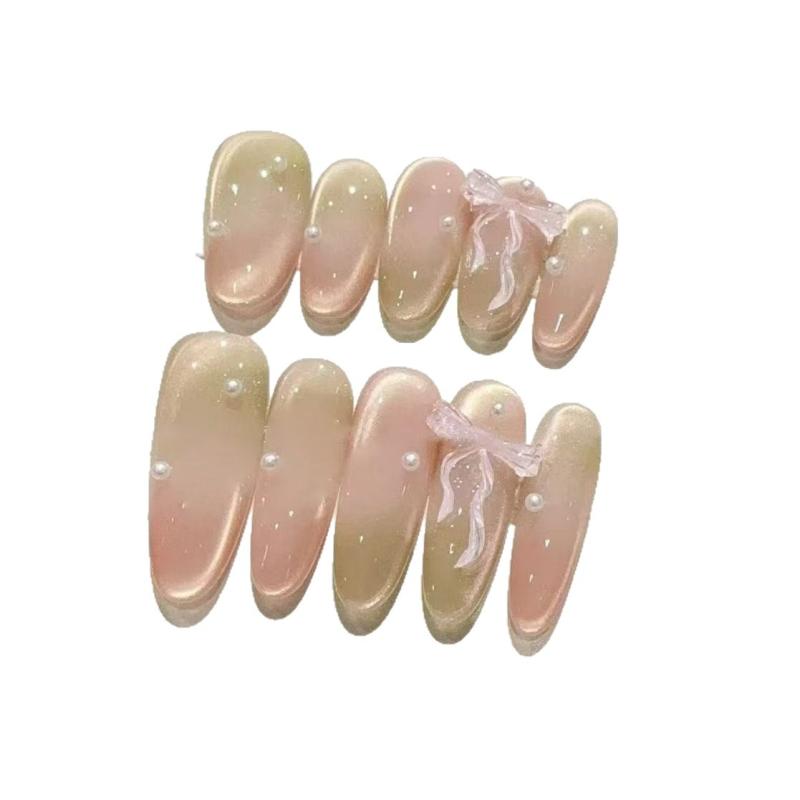 つけ爪 美爪 ピーチ ライム 猫目風 ジェルネイルチップ 短め/長め/中間 レトロ かわいい 猫目 スイート フレンチ ガーリー 超薄型 爆発 フラッシュ 氷のような透明感 ミニマリスト ヨーロピアン アメリカン ins スタイル ブラッシュネイル