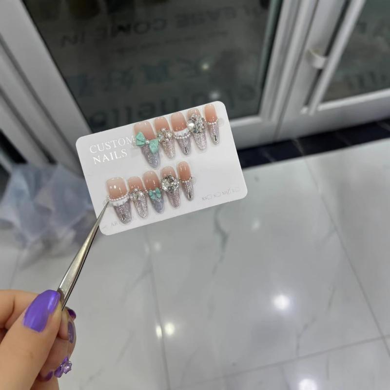 つけ爪 レディース キッズ 花柄 猫目風 ショート ネイルチップ XS S Mサイズ(4)