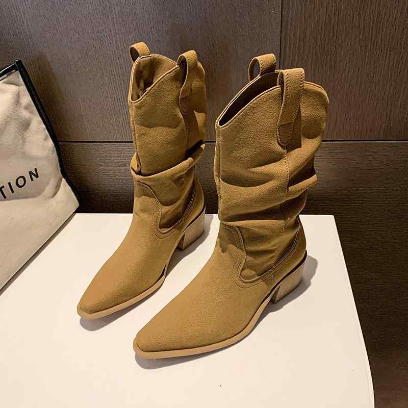 ブーツ レディース 秋冬 カジュアル 太ヒール 厚底 快適 履きやすい 騎士ブーツ ミドル丈 ポインテッド..