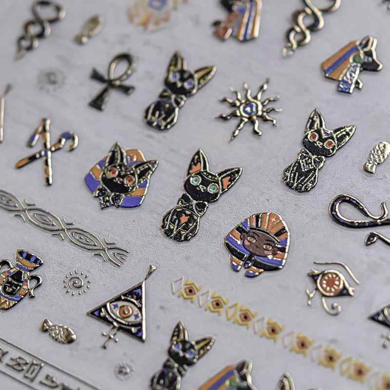 ネイルステッカー レディース メンズ キッズ 子供 エジプト猫 四芒星 超薄型 カラフル レトロ 文具