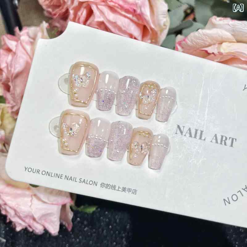 つけ爪 ネイルチップ ハンドメイド バロック調 蝶 ちょう チョウ パール デコレーション 取り外し可能 かわいい 量産型 地雷系